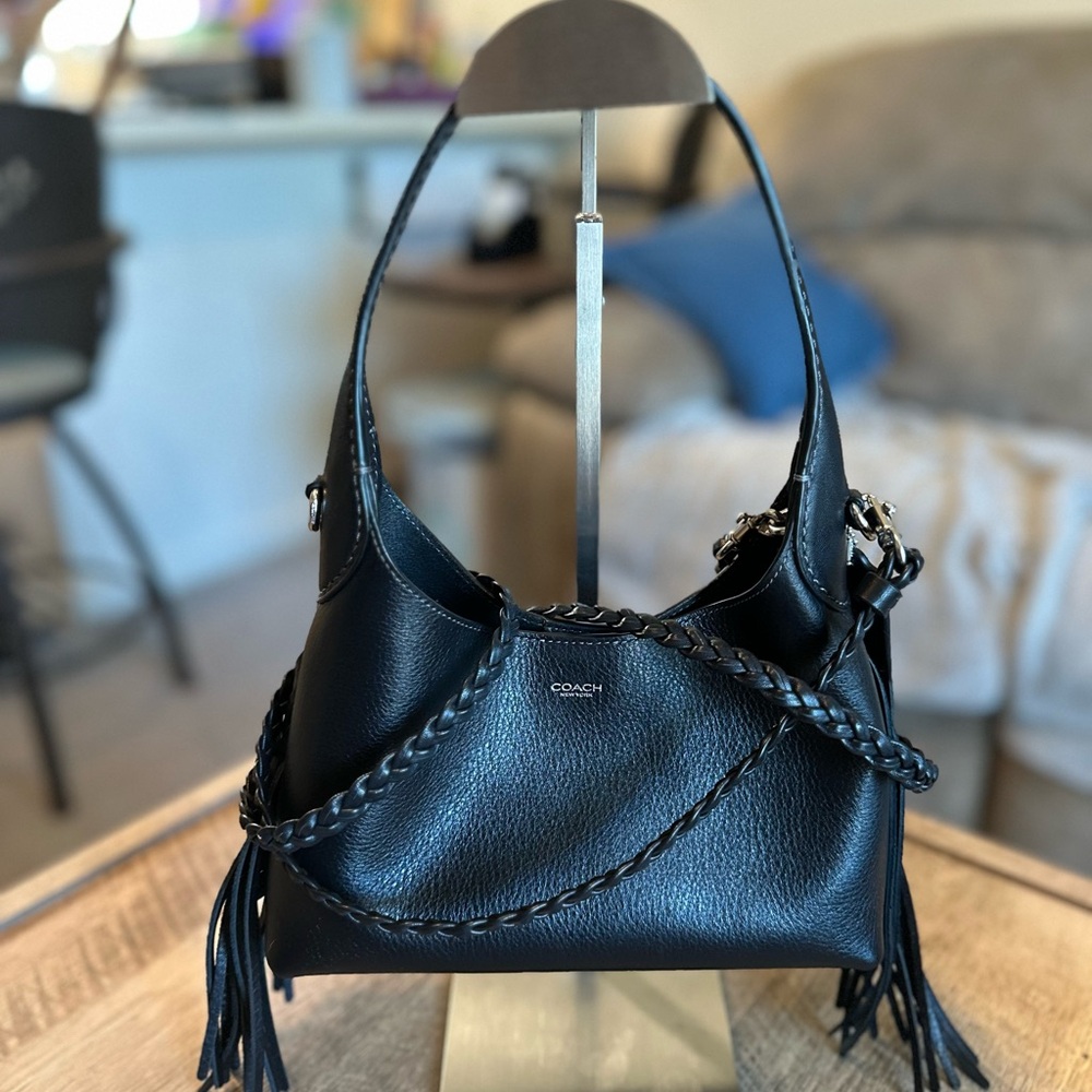 Coach Brooklyn 23 black fringe western shoulder Bag